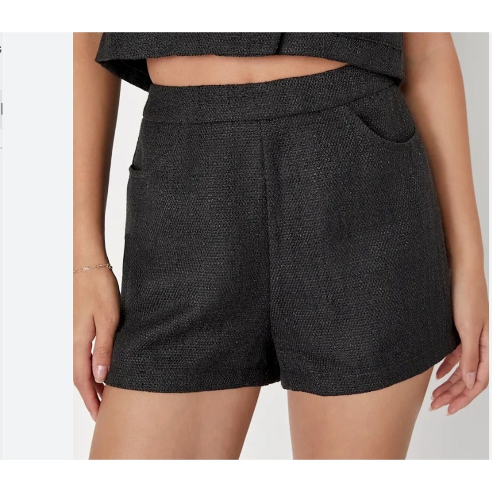 Lulus Tweed Shorts Womens Large Black High Waisted Textured Zip Back New